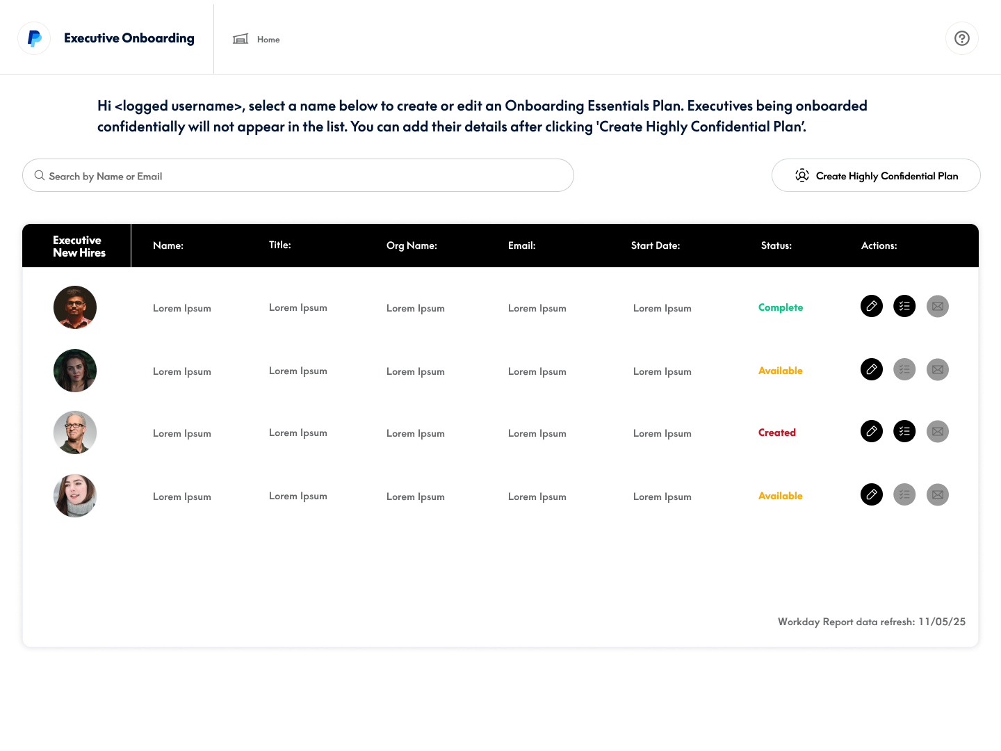 Executive Onboarding Portal dashboard